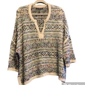 Peruvian Connection Oversized Pima Cotton Aztec Boho Pullover Sweater XL